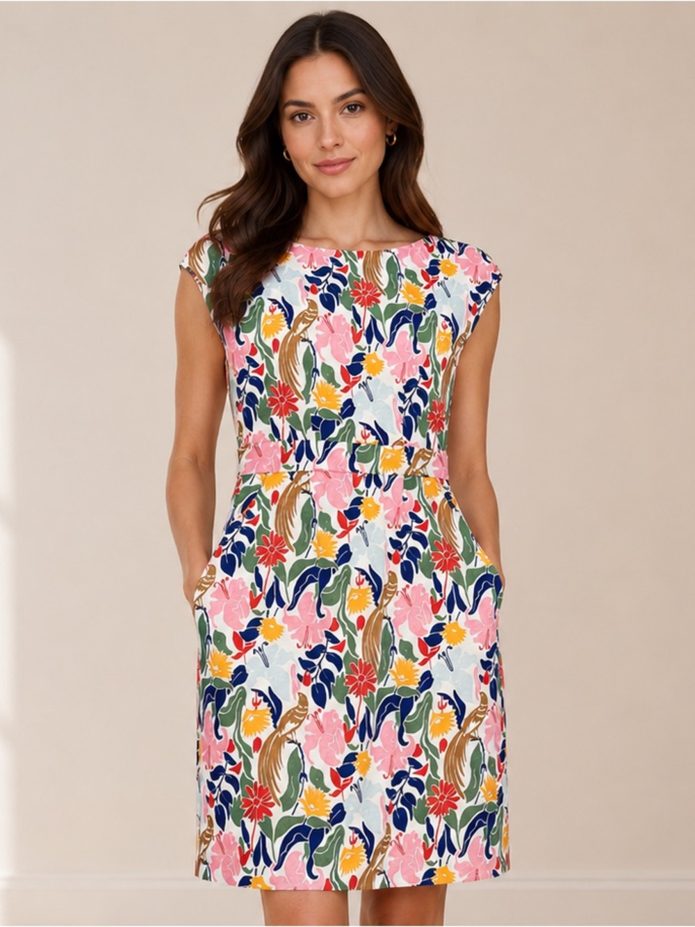 Boden Floral Midi Dress in Pink, Navy, Green, Yellow